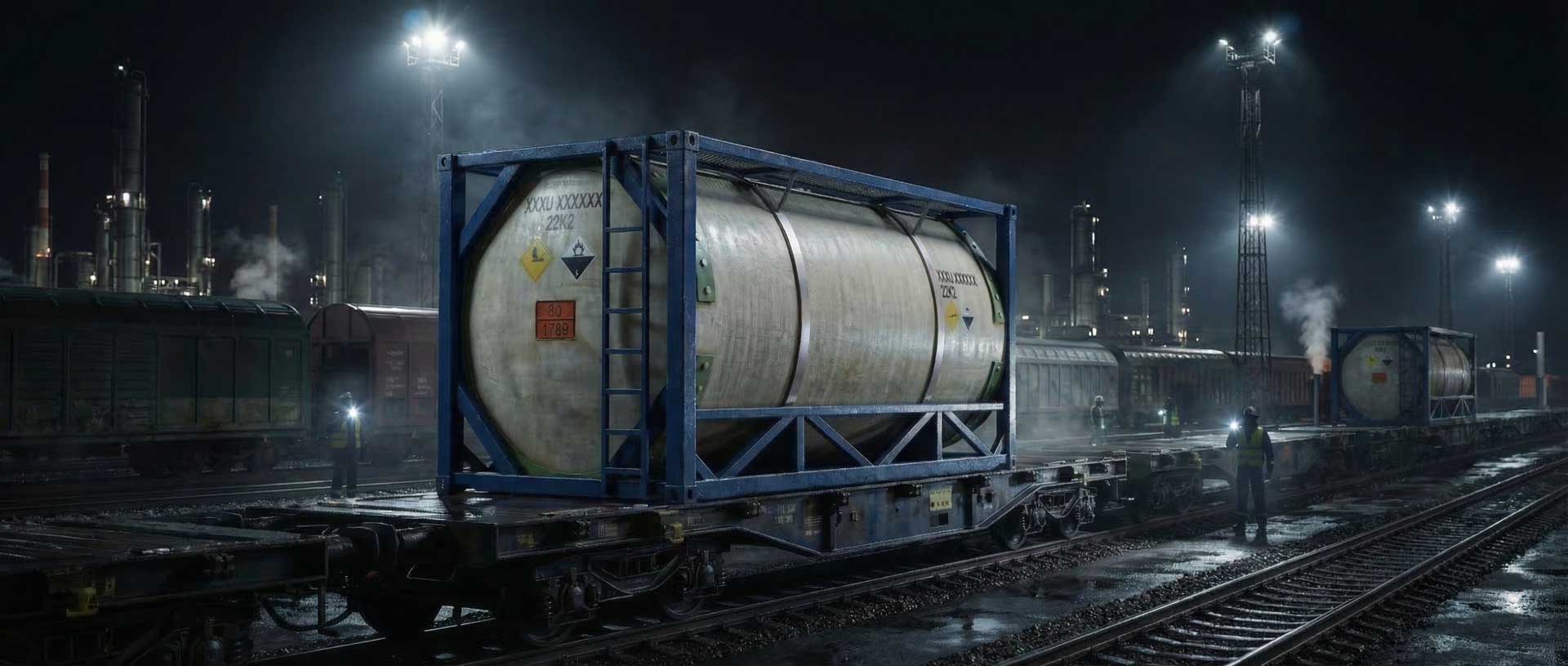 Контейнер-цистерна на железнодорожной платформе